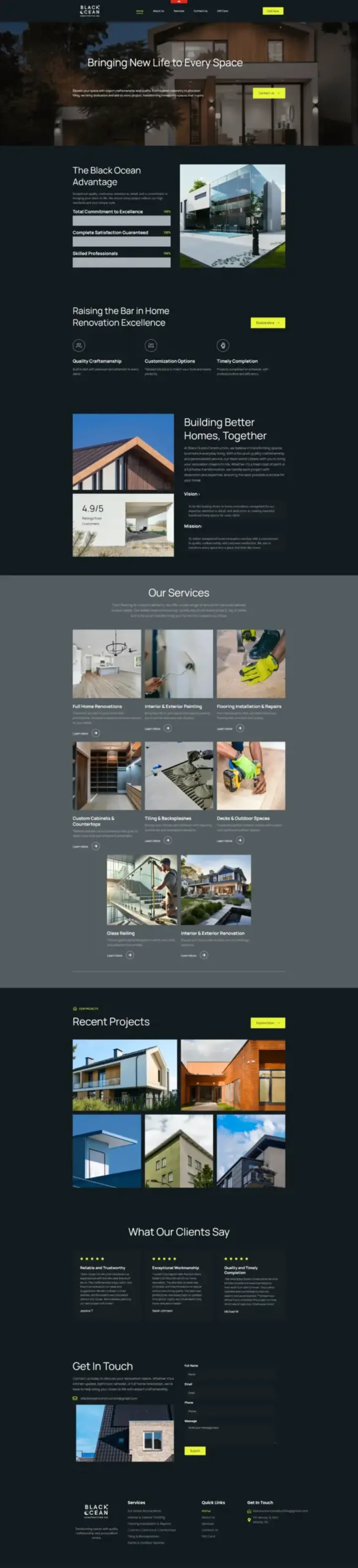 Black Ocean Construction website, designed by Small World Marketing