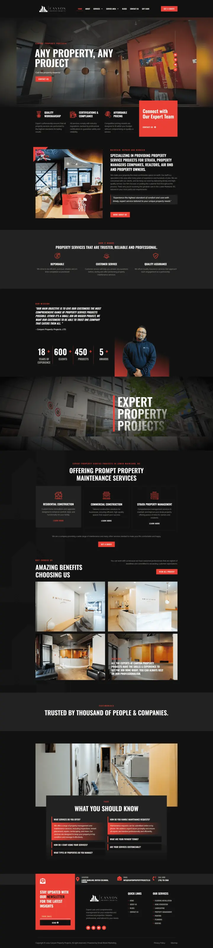 Canyon Property Projects website, designed by Small World Marketing