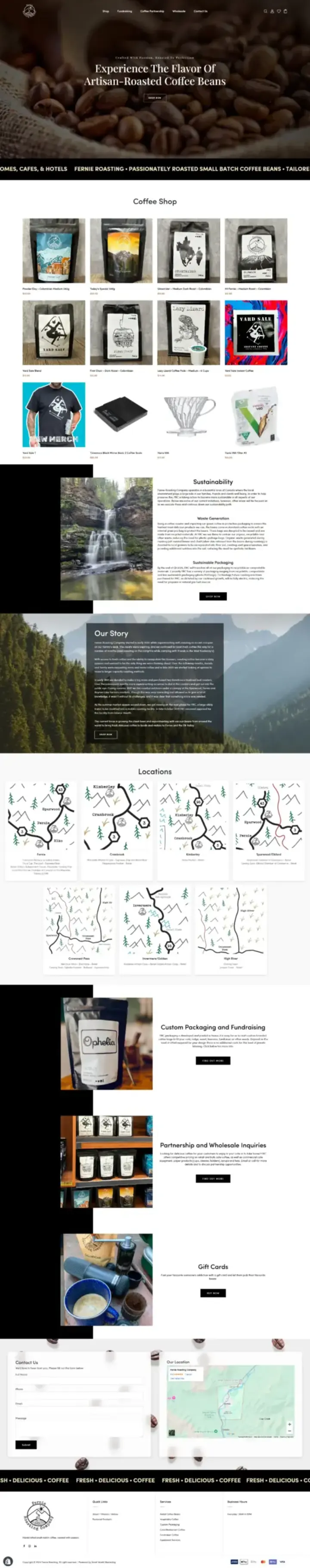 Fernie Roasting website, designed by Small World Marketing