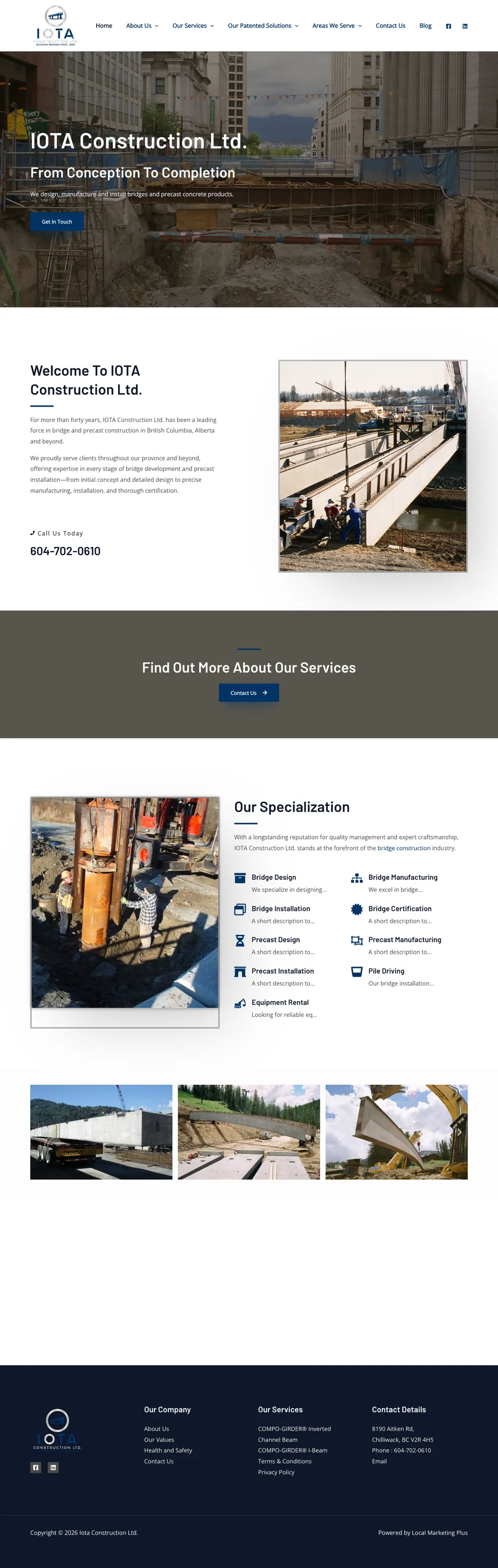iota Construction website, designed by Small World Marketing
