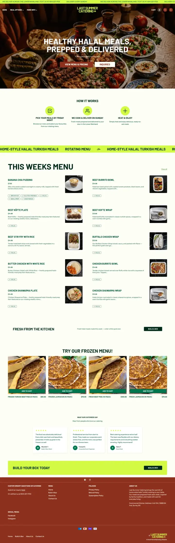 Last Summer Catering website, designed by Small World Marketing