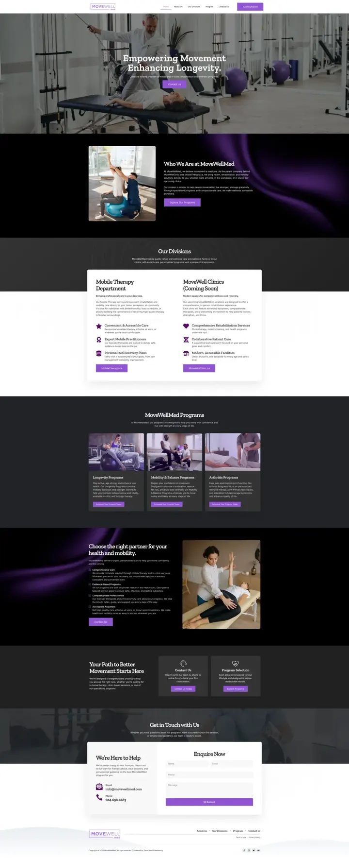 Movewell Mobile Therapy website, designed by Small World Marketing