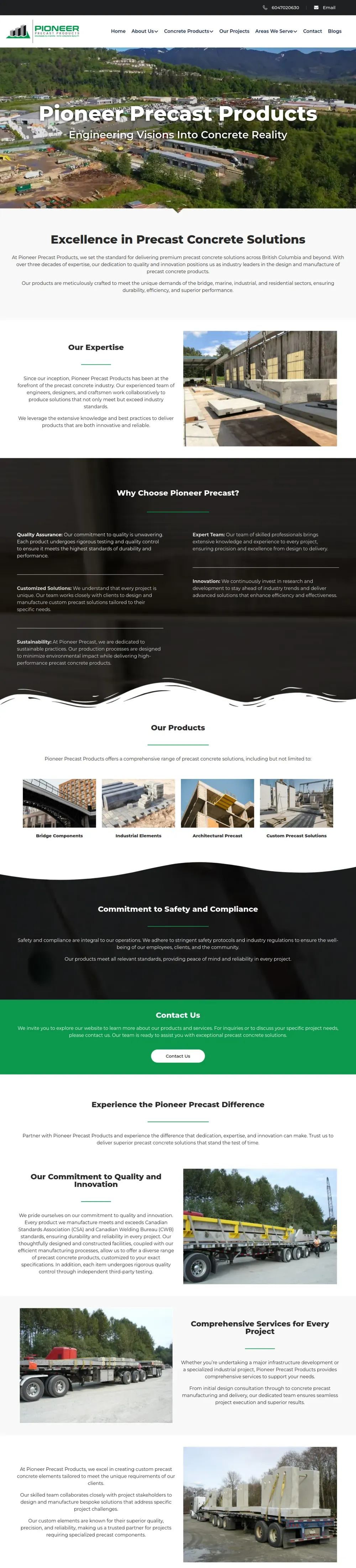 Pioneer Precast website, designed by Small World Marketing