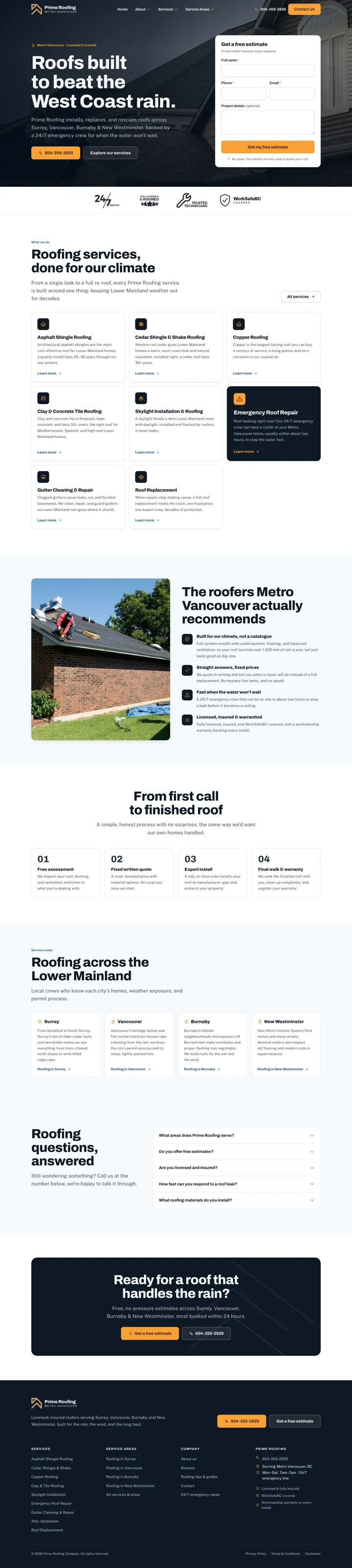 Prime Roofing website, designed by Small World Marketing