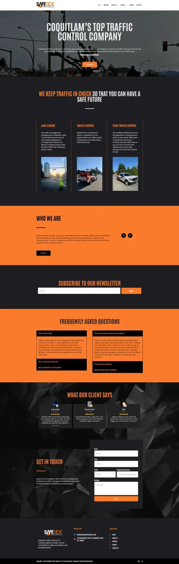Safeside Traffic Control website, designed by Small World Marketing