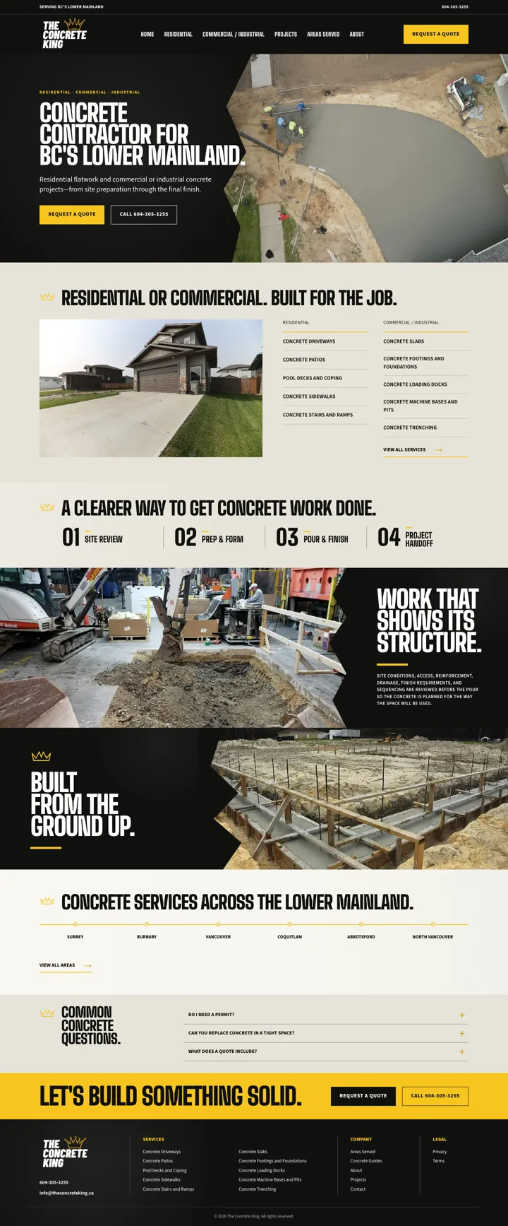The Concrete King website, designed by Small World Marketing