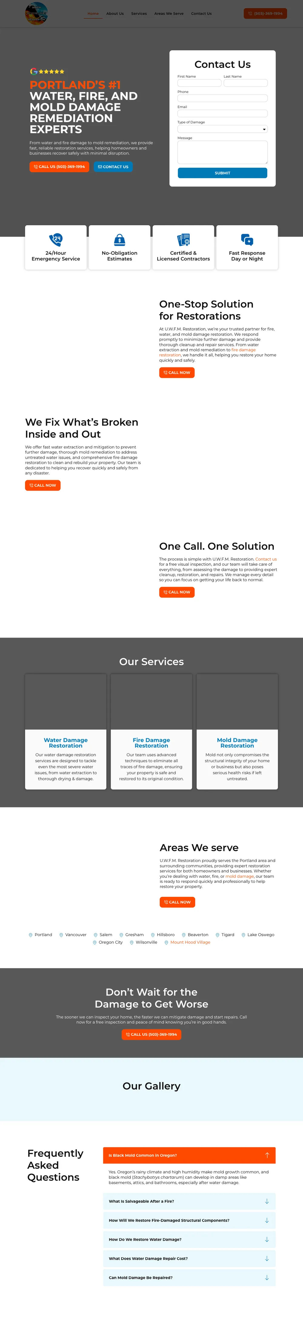 UWFM Restoration website, designed by Small World Marketing